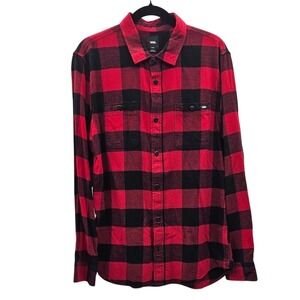 Vans Mens‎ Long Sleeve Buffalo Plaid Flannel Shirt Button Up Red Black